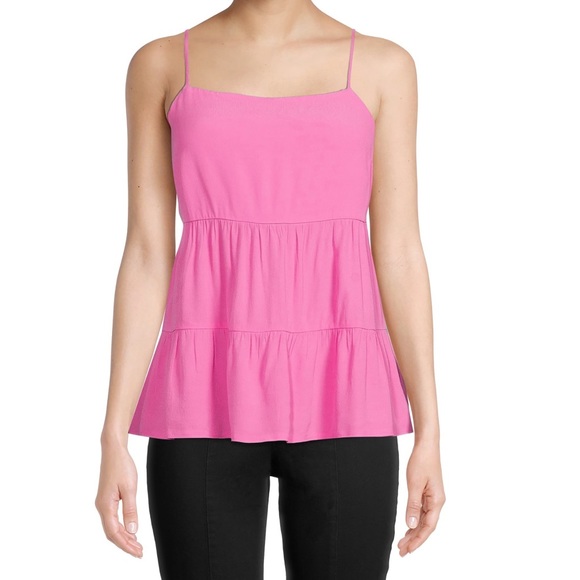 🆕NWT Cami Tank Top Barbie Pink spaghetti straps Time and Tru Women's Tiered XL - Picture 2 of 11